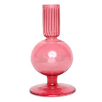 Pink Bubble Glass Taper Candle Holder, 6"