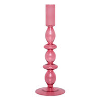 Pink Bubble Glass Taper Candle Holder, 10"