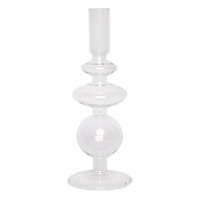 Clear Bubble Glass Taper Candle Holder, 9"