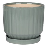 Indoor Sage Glazed Planter with Saucer, Medium