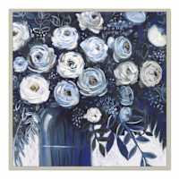 Framed Dark Indigo Floral Canvas Wall Art, 20"