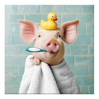 Piggy Bath Time Canvas Wall Art, 18"