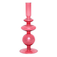 Pink Bubble Glass Taper Candle Holder, 9"