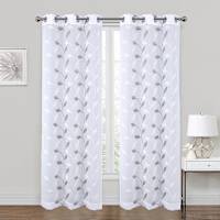White & Grey Willow Embroidered Sheer Grommet Single Curtain Panel, 84"