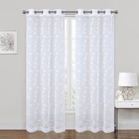 White Willow Embroidered Sheer Grommet Single Curtain Panel, 84"