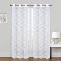 White & Green Willow Embroidered Sheer Grommet Single Curtain Panel, 84"