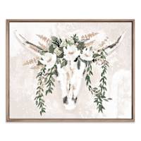 Floral Cow Skull Framed Canvas Wall Art, 20x16