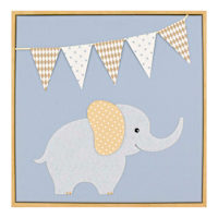 Framed Blue Circus Elephany Wall Art, 14"