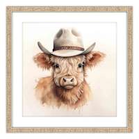 Highland Cow Cowboy Framed Canvas Wall Art, 18"