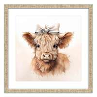 Highland Cow Cowgirl with Bow Framed Canvas Wall Art, 18"