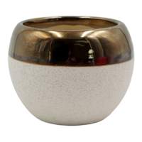 Indoor Cream Ceramic Pot with Bronze Trim, Small