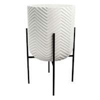 White Planter with Metal Stand, Medium