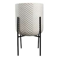 White Planter with Metal Stand, Large