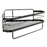 Keller Black Corner Shower Shelf with Adhesive Sticker Hooks