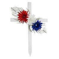 Patriotic Memorial Floral Cross Stake, 24"