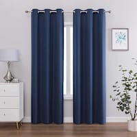 2-Pack Marlon Navy Blue Magnetic Closure Blackout Curtain Panel Set, 95"