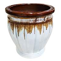 White Drip Glaze Ceramic Outdoor Planter, Medium