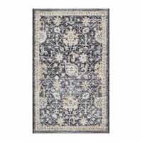 Navy Blue Tapestry Print Floral Accent Rug with Gel Back, 21x34