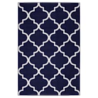 (D626) Brading Navy Blue Trellis Area Rug, 7x9