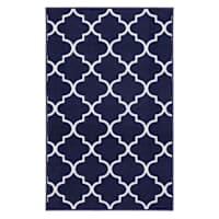 (D626) Brading Navy Blue Trellis Accent Rug, 3x4