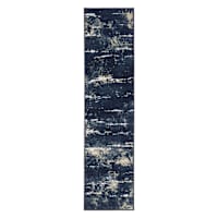 (D627) Andover Navy Blue Abstract Runner, 2x7