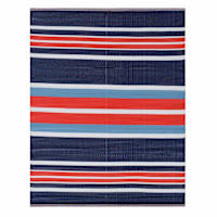 Dark Blue Striped Plastic Outdoor Rug, 6x9