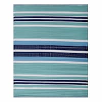 Light Blue Striped Plastic Outdoor Rug, 5x7