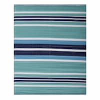 Light Blue Striped Plastic Outdoor Area Rug, 6x9