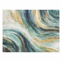 Blue & Green with Gold Swirl Embellished Abstract Canvas Wall Art, 40x30