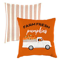 Homespun Harvest Farm Fresh Pumpkins Truck Outdoor Throw Pillow, 16"