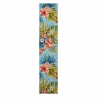 (E227) Santa Monica Aqua Floral Trellis Runner, 2x10