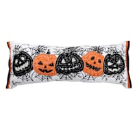 Embroidered & Beaded Jack-o'-Lantern Throw Pillow with Double Flange, 14x36