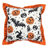 Vintage Halloween Icon Throw Pillow with Happy Halloween Flange, 18"