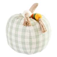 Green Gingham Pumpkin Shaped Throw Pillow