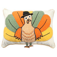 Embroidered & Beaded Turkey Throw Pillow, 14x20