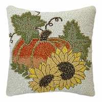 Pumpkin & Sunflower Beaded Throw Pillow,12"