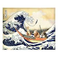 Cats Fishing at Sea Canvas Wall Art, 20x16