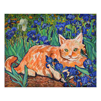 Cat Laying In Purple Florals Canvas Wall Art, 20x16