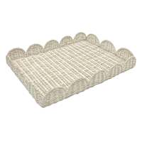 Bleached Rattan Scalloped Tray, 20"