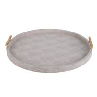 Shagreen Tan Round Tray with Handles, 24"