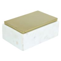 White Marble Box with Gold Metal Lid, 6x4x2.5