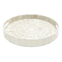 White Round Capiz Shell Tray, 15.7"