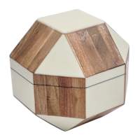Natural & White Checkered Hexagon Box, 6"