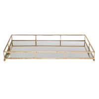 Gold Metal Rectangle Tray with Mirror, 24x16