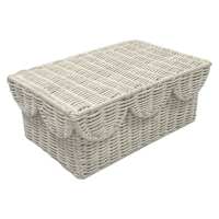 Scalloped Bleached Rattan Box, 10.6x7.1x4.7