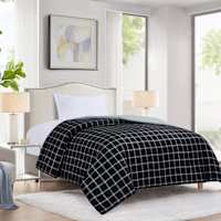 Black Windowpane Printed Microfiber Comforter, Twin/Twin XL