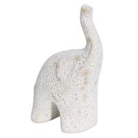 Rough White Ceramic Elephant Scupture, 7.9"