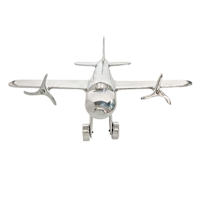 Decorative Silver Aluminum Airplane, 13x11