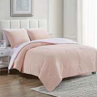 Pink & White Reversible Microfiber Comforter & Sheet Set, Full/Queen