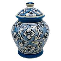 Light Blue Handpainted Floral Ceramic Ginger Jar, 7.5"